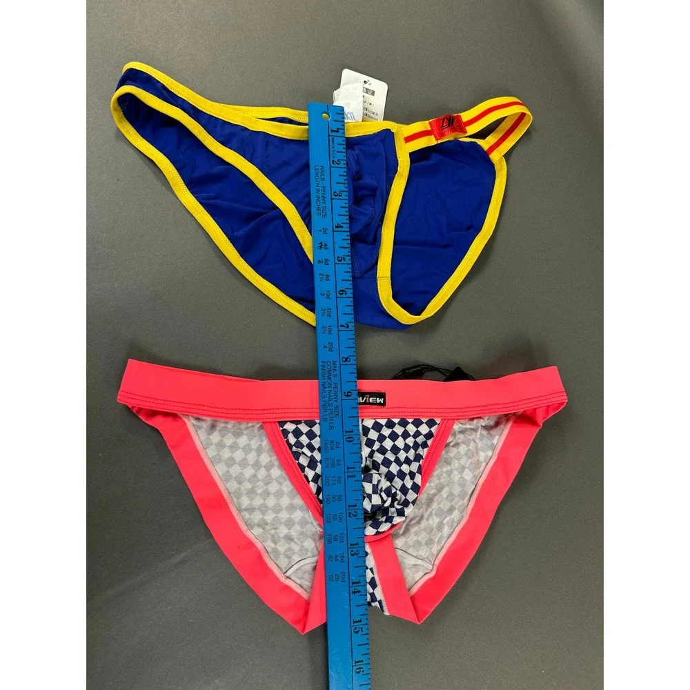 Manview & ZYKU Mens Underwear Bundle Checkered Pink Blue Briefs Size M Lot of 2